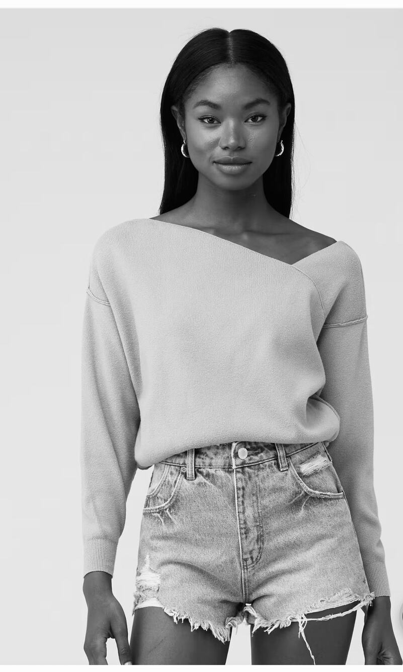 Line and Dot Denim Blue Off Shoulder Top - Size Medium (NEW)